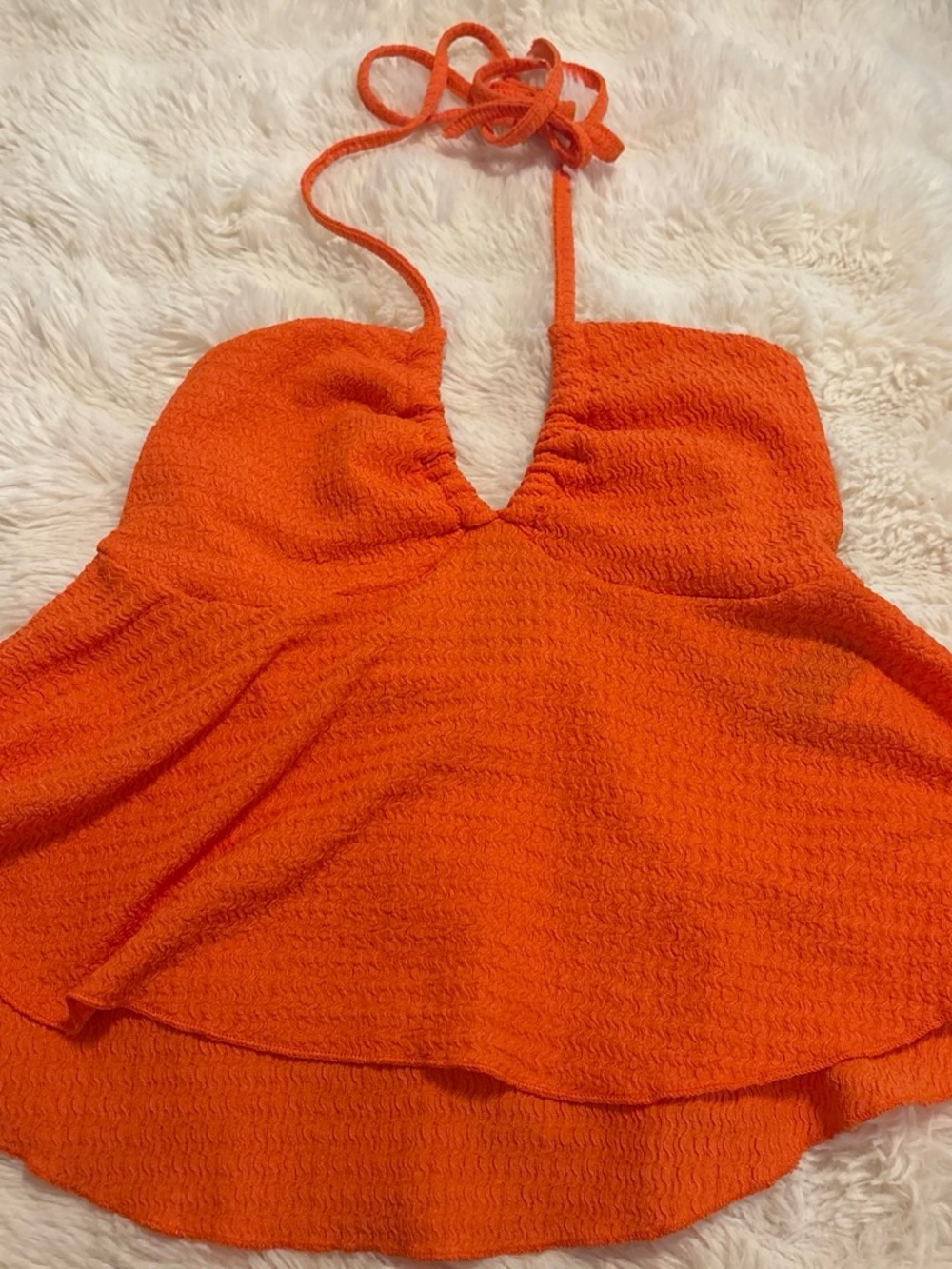 SHEIN Bright Orange Halter Peplum Tank Top